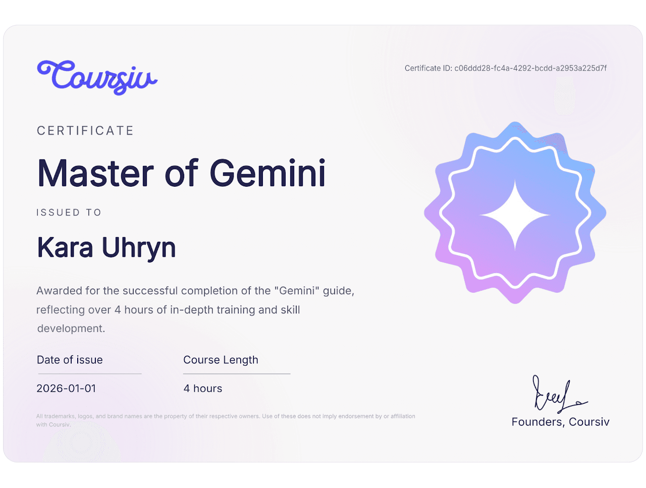 Master of Gemini certificate
