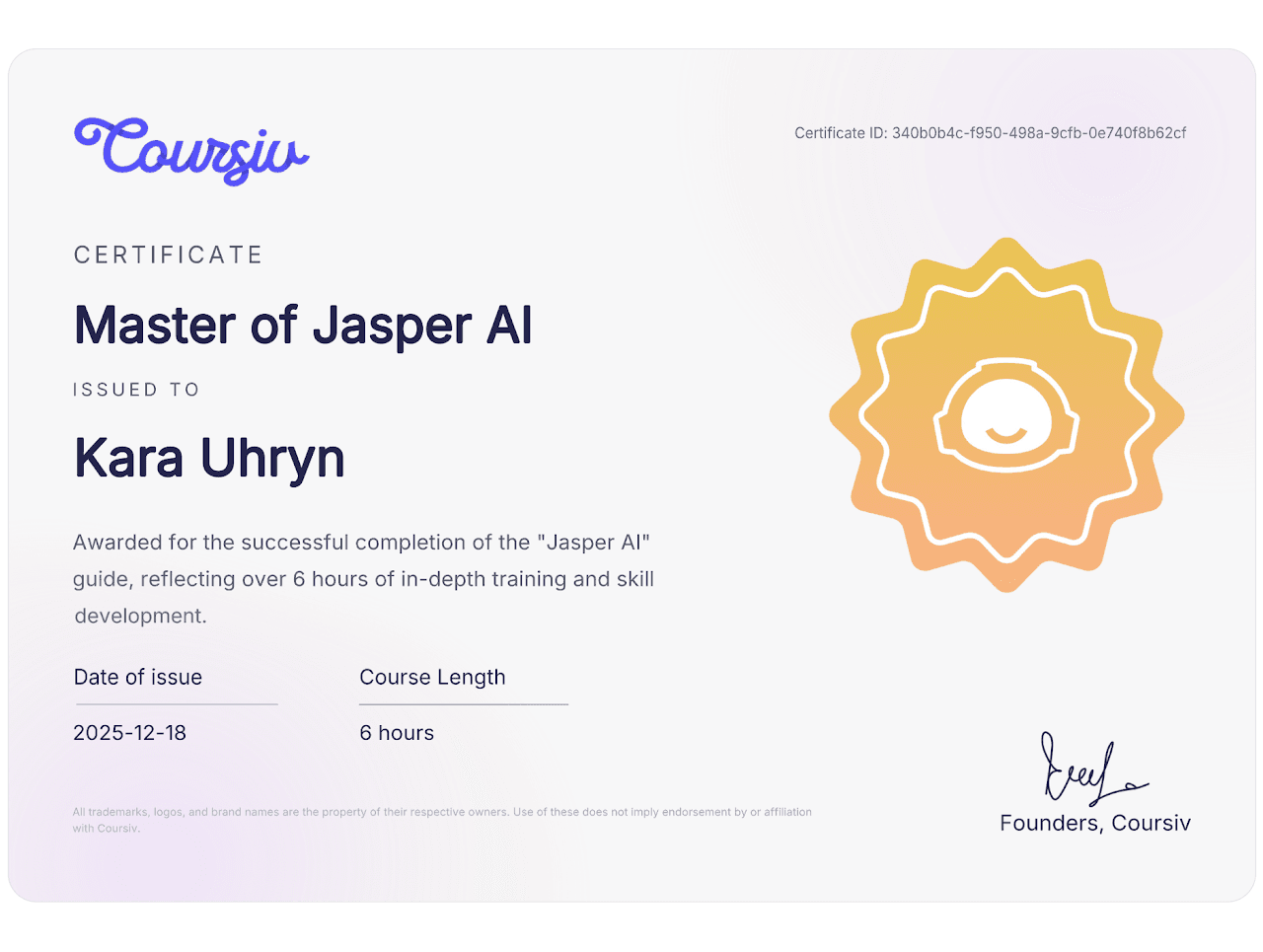 Master of Jasper AI certificate