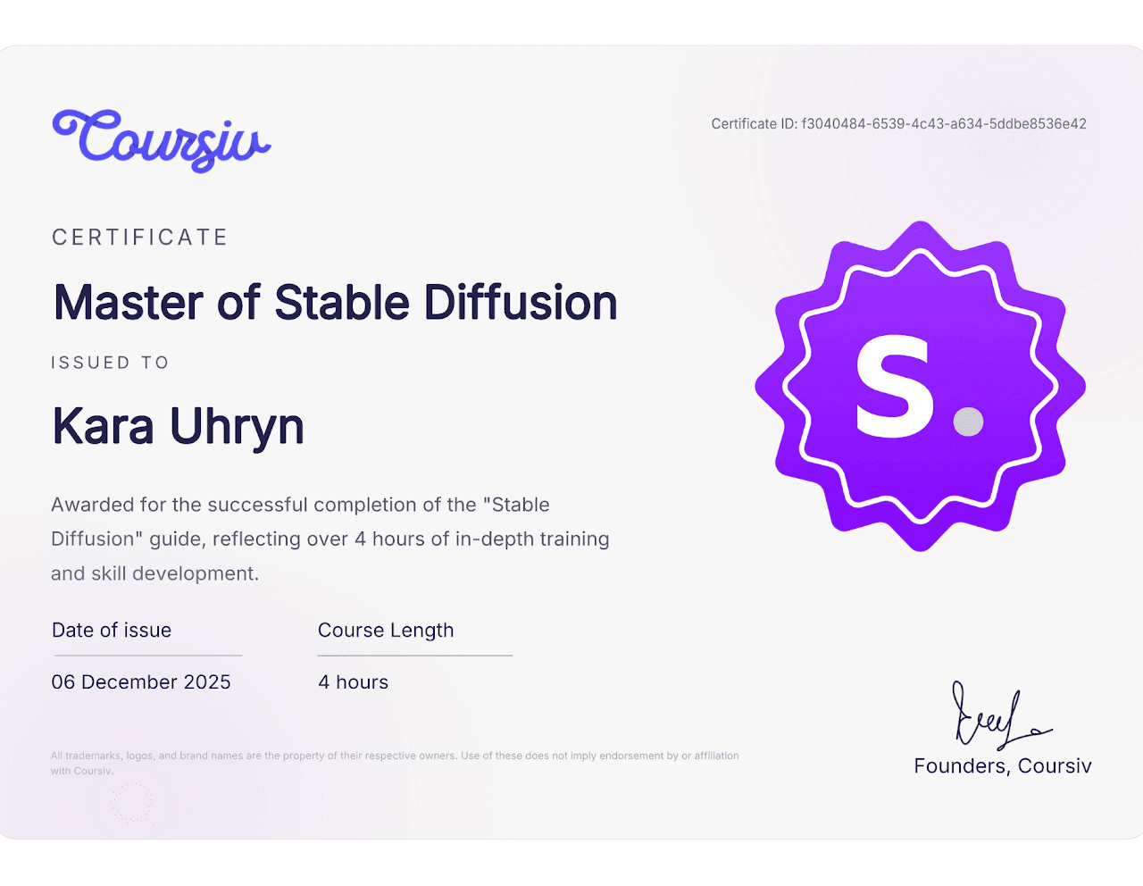 Master of Stable Diffusion certificate