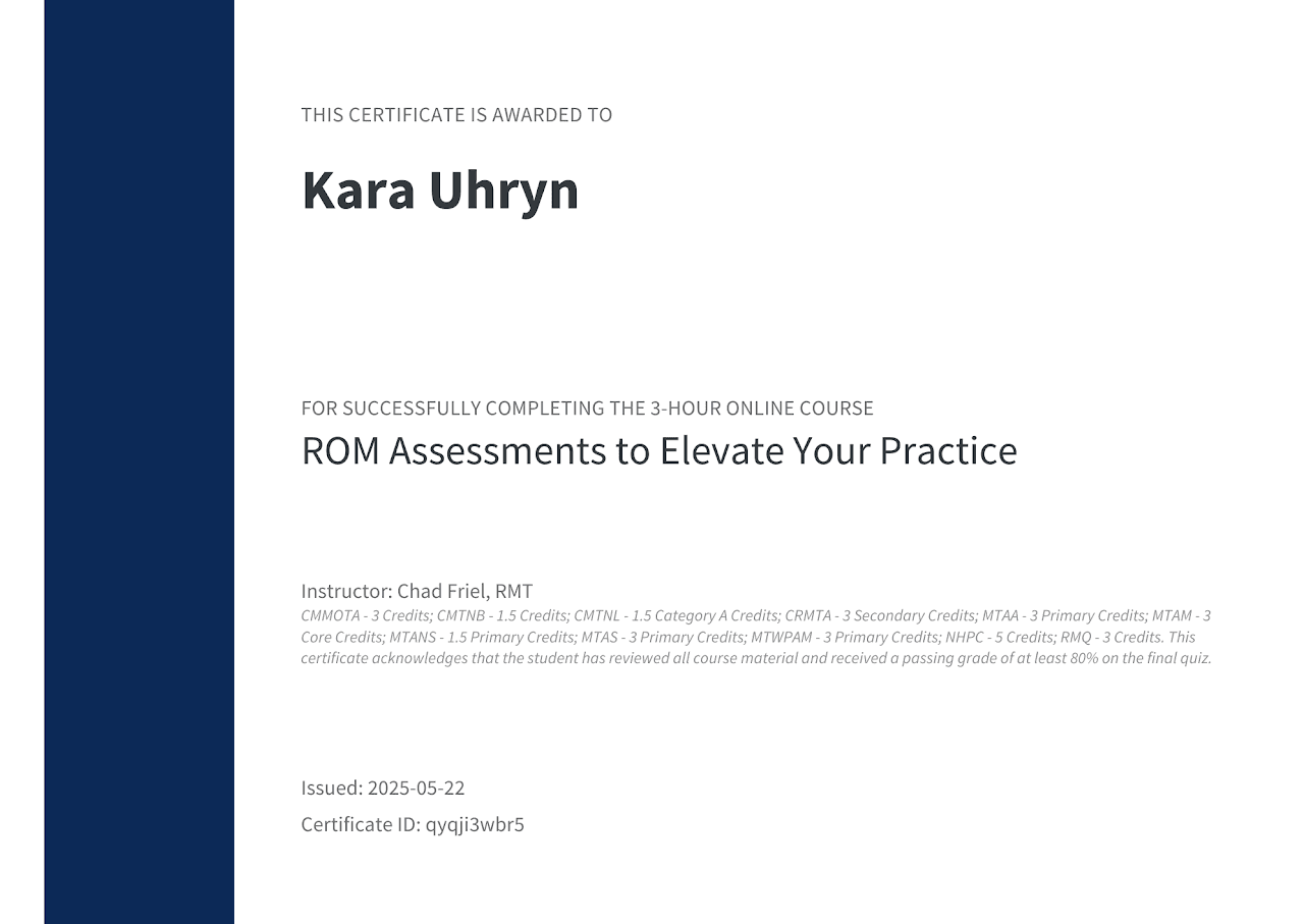ROM Assessments certificate