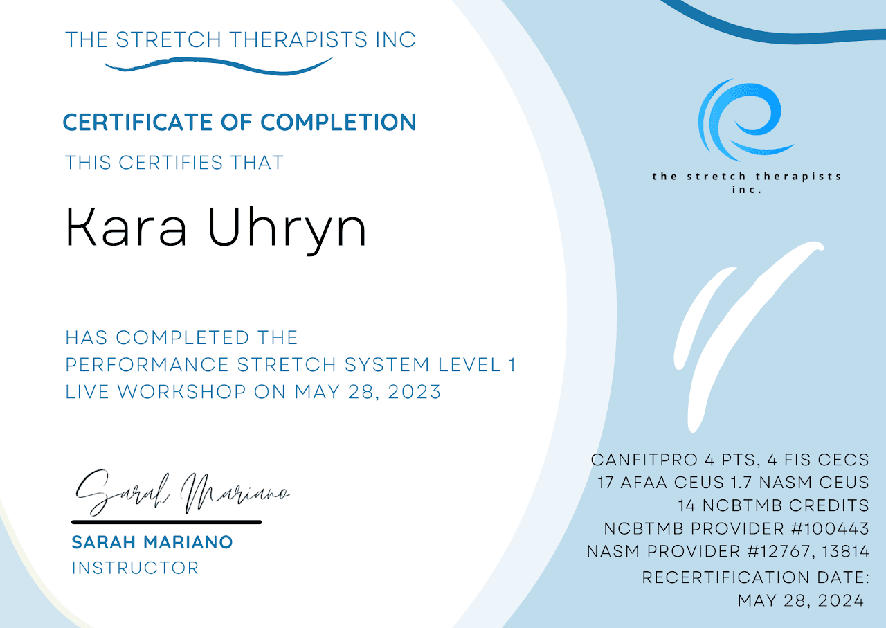 Performance Stretch System certificate