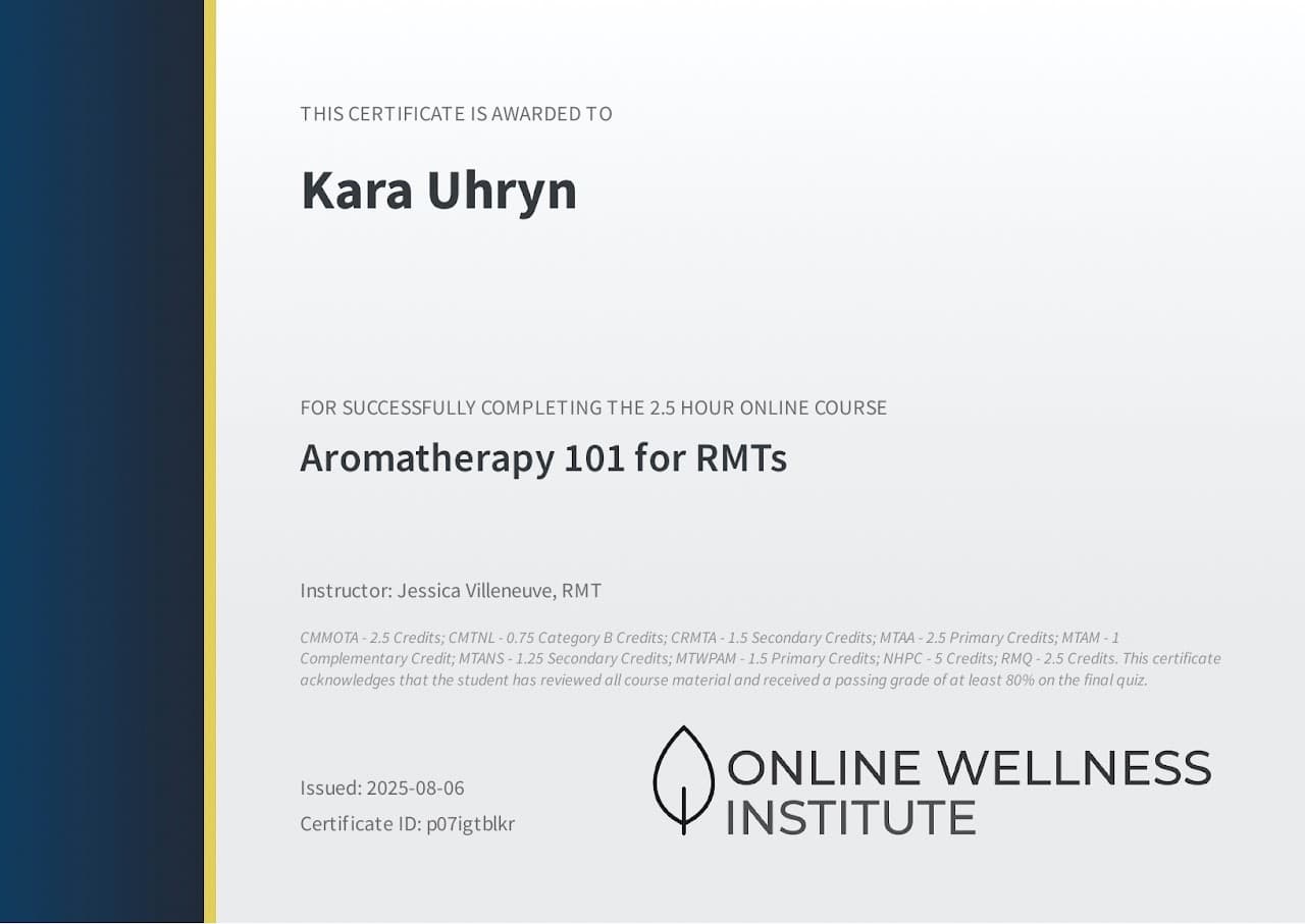 Aromatherapy 101 for RMTs certificate