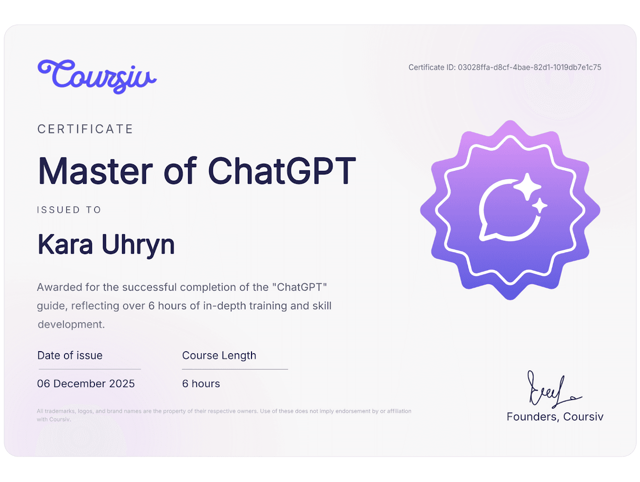 Master of ChatGPT certificate
