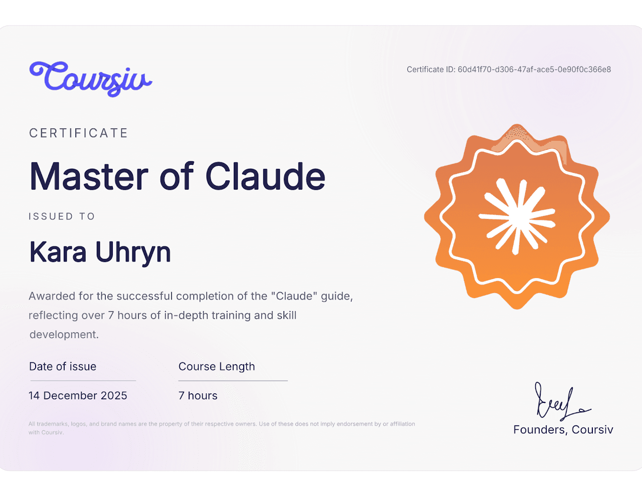 Master of Claude certificate