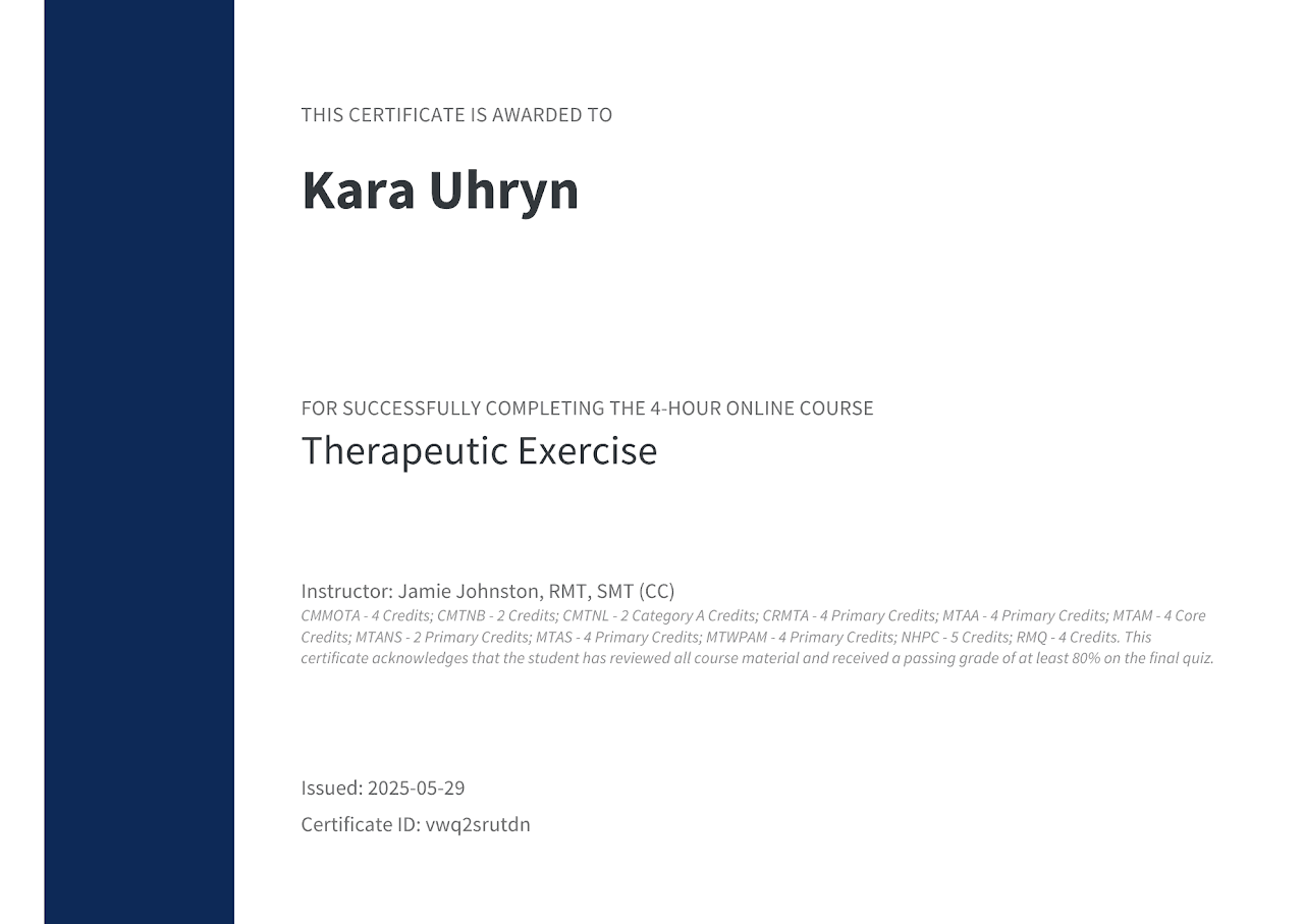Therapeutic Exercise certificate